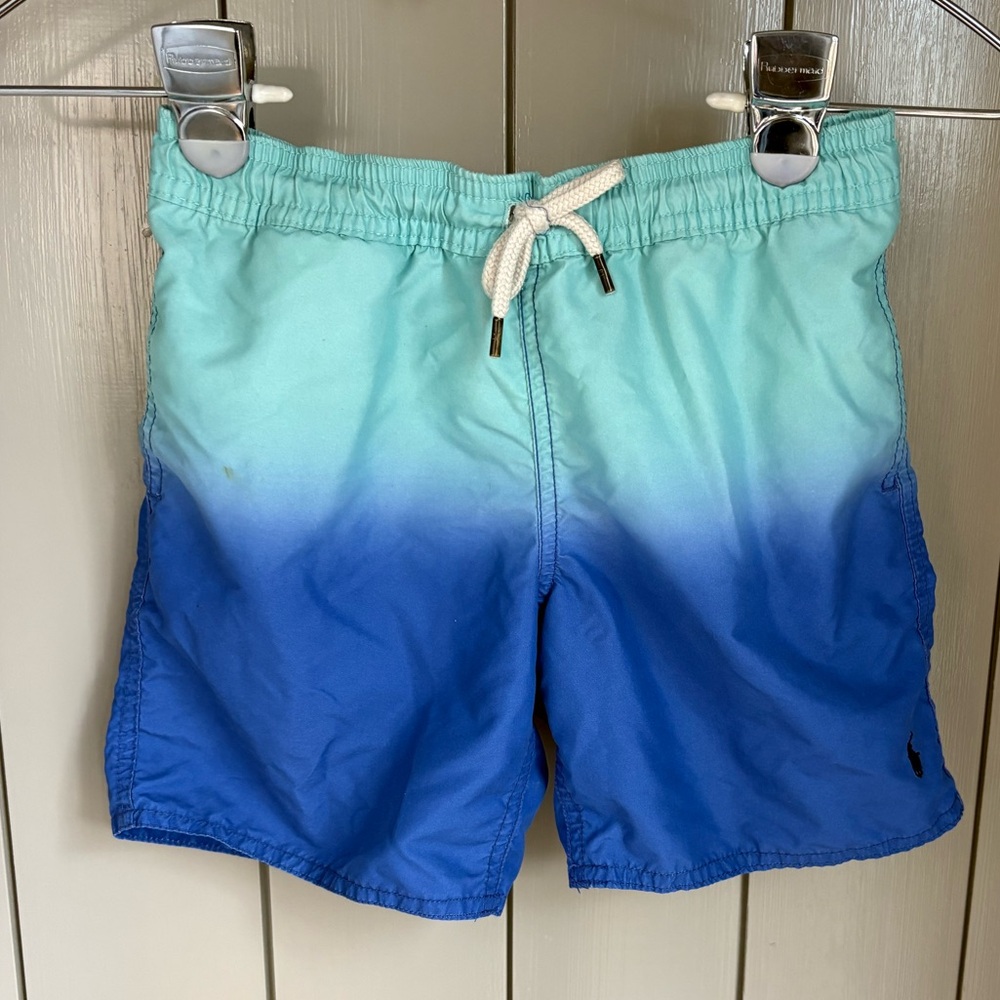 Polo Ralph Lauren Boys Blue Turquoise Ombré Swim Trunks Swimsuit shorts Size 6